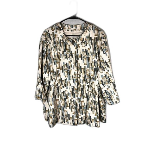J Jill Jacket Women's 2X Beige Blue Abstract Print Flutter Sleeve - Picture 1 of 12